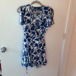 Lulus Blue and White Floral Wrap Dress